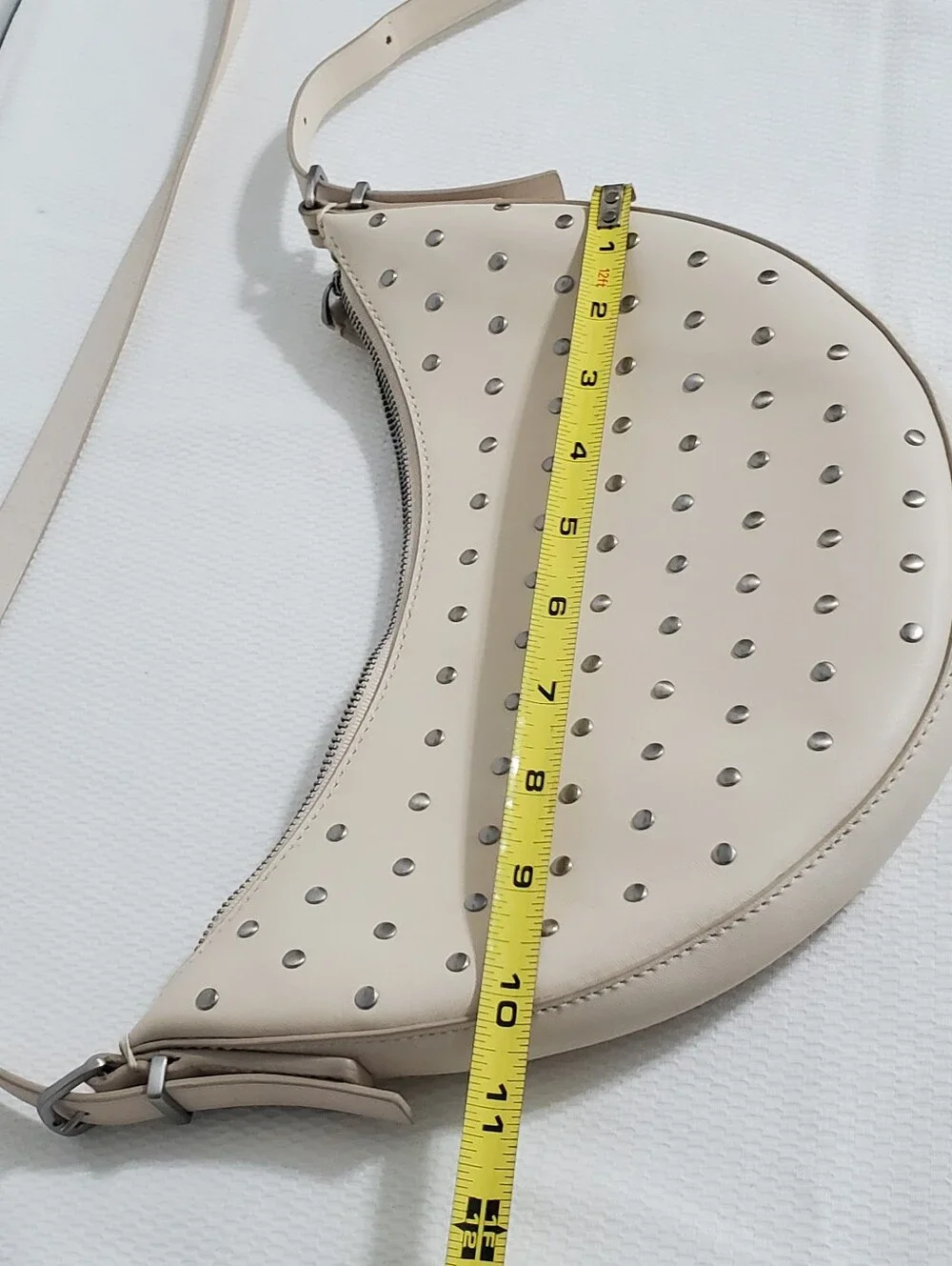 Madewell Ecru Studded Leather Crescent Small Crossbody Bag